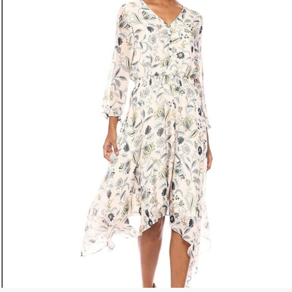 🦚 Shoshanna Jayne Long Sleeve Silk Dress